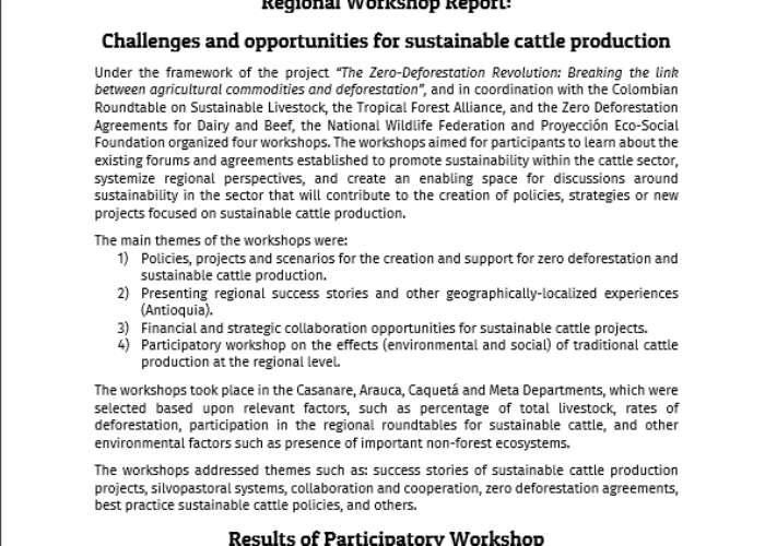 Colombian Regional Cattle Workshop Summary